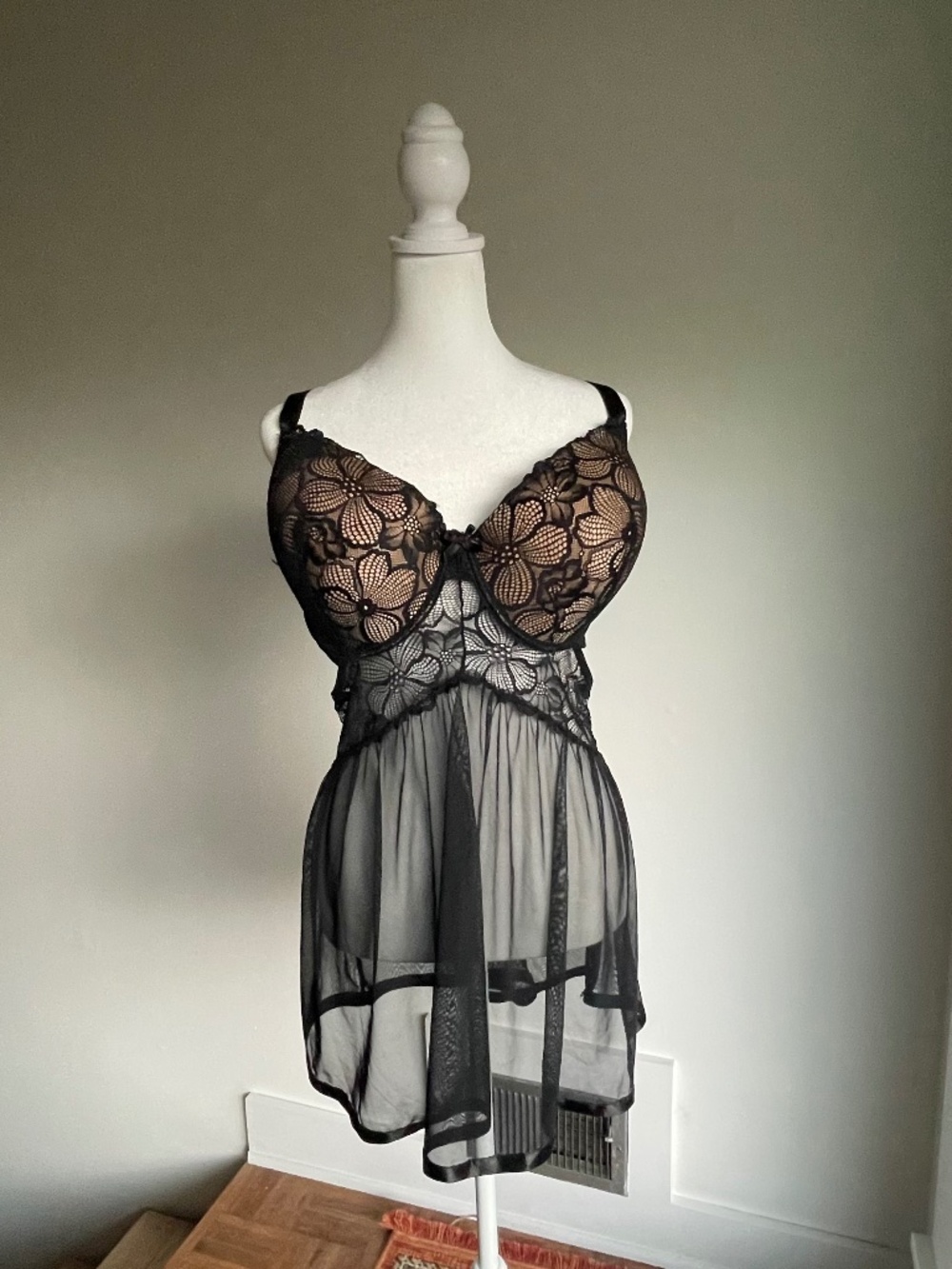 Vintage Victoria's Secret Black Lace Babydoll Chemise Lingerie Dress - Plus 1X